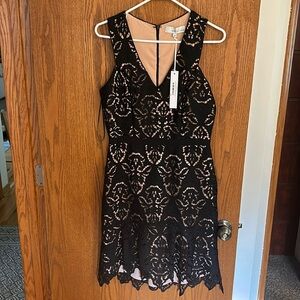 Adelyn Rae black and cream lace midi dress, Size Medium